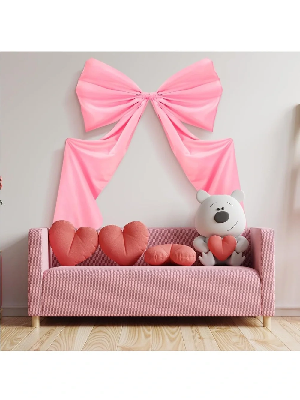 Big Pink Wall Bow Decorations 39 x 72 Inch Giant Birthday Party Decor Ribbon